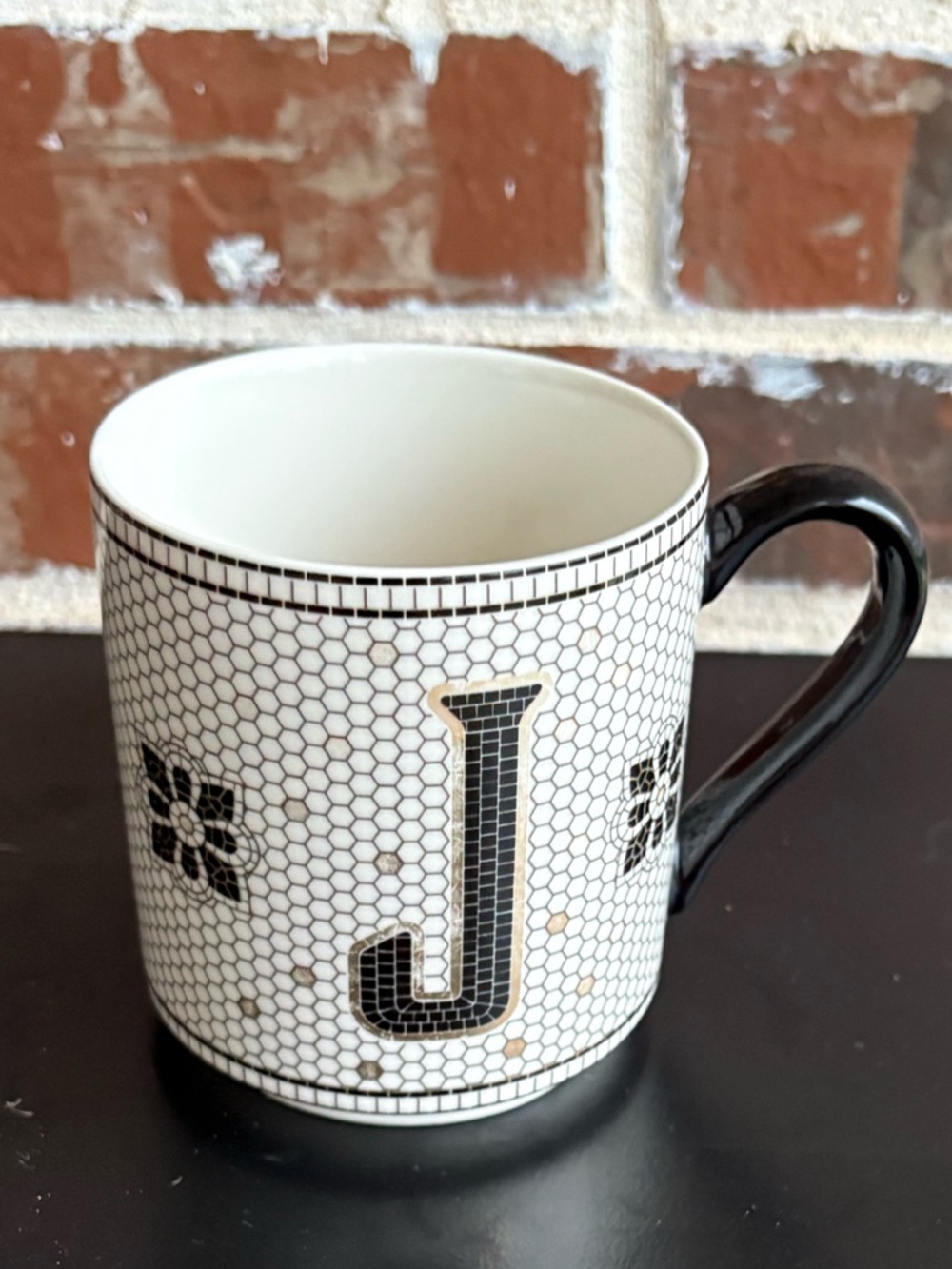 Anthropologie Bistro Tile Margot Monogram “J” Mug